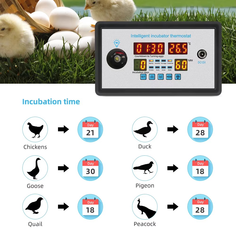Poultry Incubator - ตัวควบคุมตู้ฟักไข่ ZFX-W9002 12V/220V พร้อมเซ็นเซอร์วัดอุณหภูมิและความชื้น สำหรับฟาร์มไก่ เป็ด